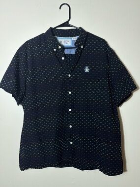 Original Penguin Shirt Mens XXL Black Rainbow Button Down Short Sleeve Pocket